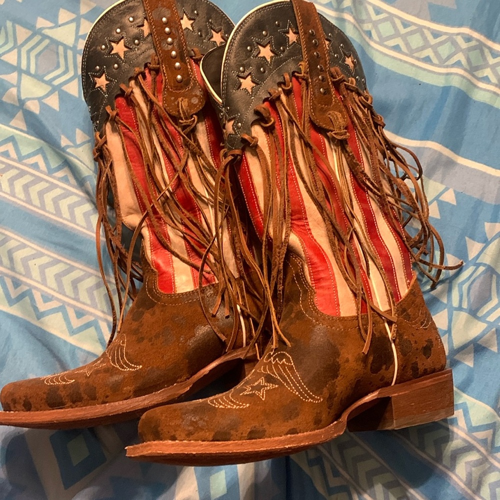 American flag fringe boots